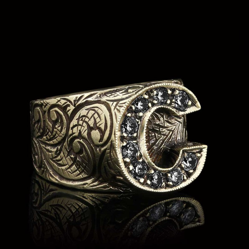 Custom Design Handmade Monogram C Bold Alphabet Ring - view 3