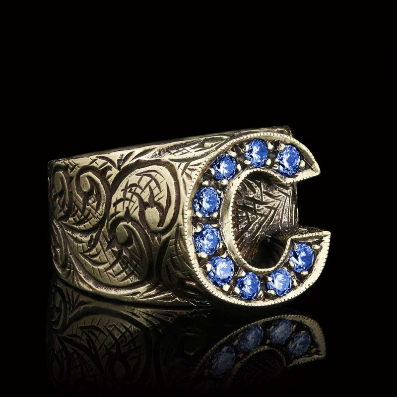 Custom Design Handmade Monogram C Bold Alphabet Ring - view 5