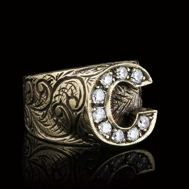 Custom Design Handmade Monogram C Bold Alphabet Ring - view 7
