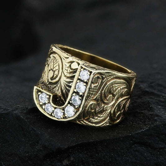 Custom Design Handmade Monogram J Bold Alphabet Ring