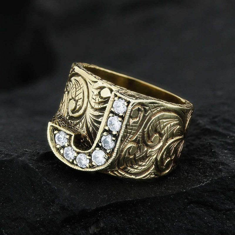Custom Design Handmade Monogram J Bold Alphabet Ring - view 1
