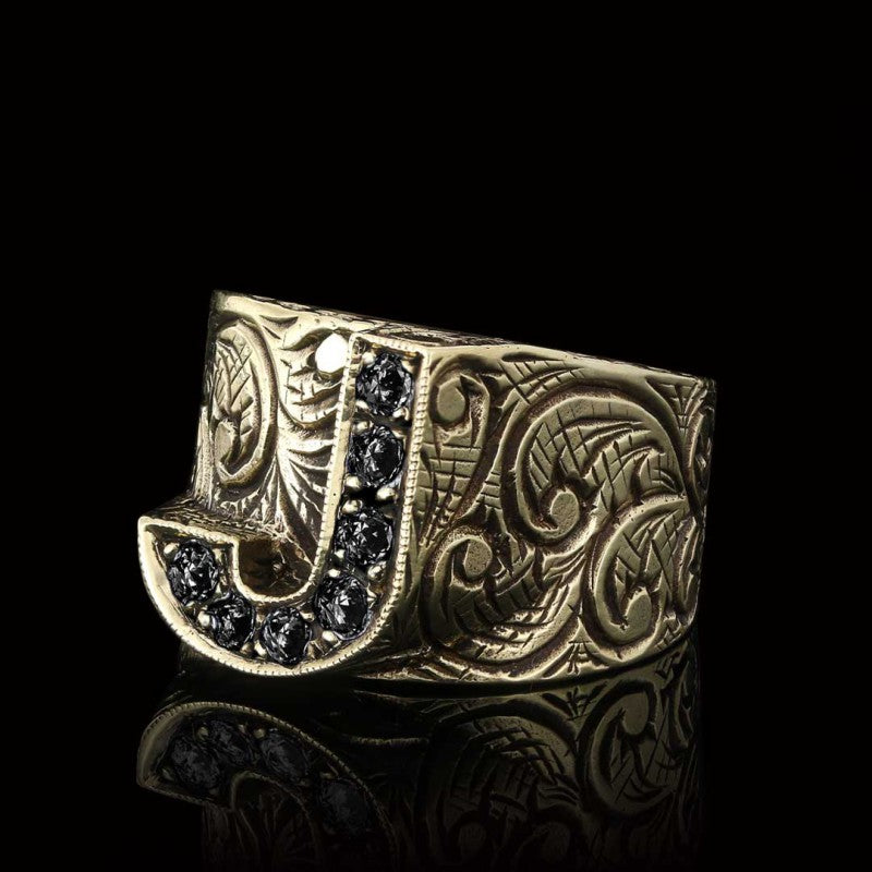 Custom Design Handmade Monogram J Bold Alphabet Ring - view 3