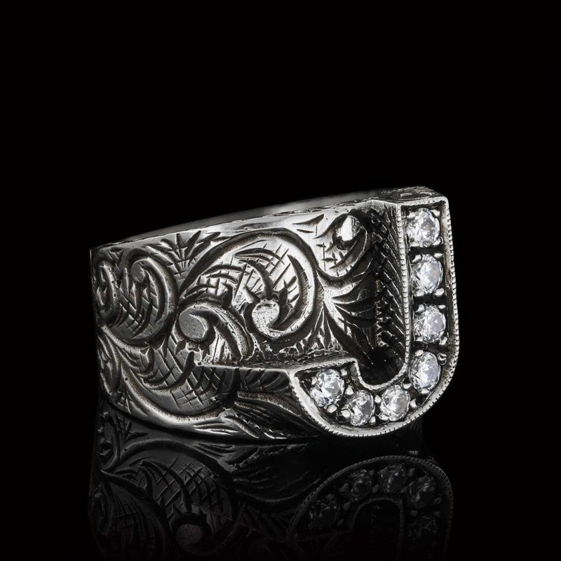 Custom Design Handmade Monogram J Bold Alphabet Ring - view 4