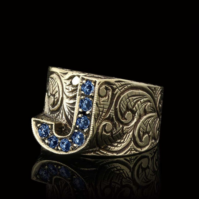 Custom Design Handmade Monogram J Bold Alphabet Ring - view 5