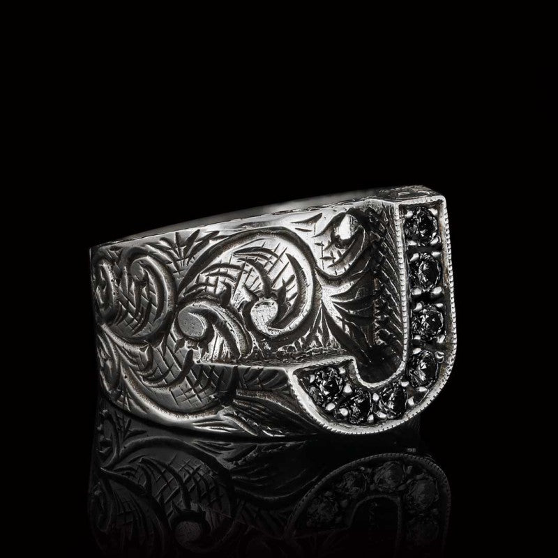 Custom Design Handmade Monogram J Bold Alphabet Ring - view 6