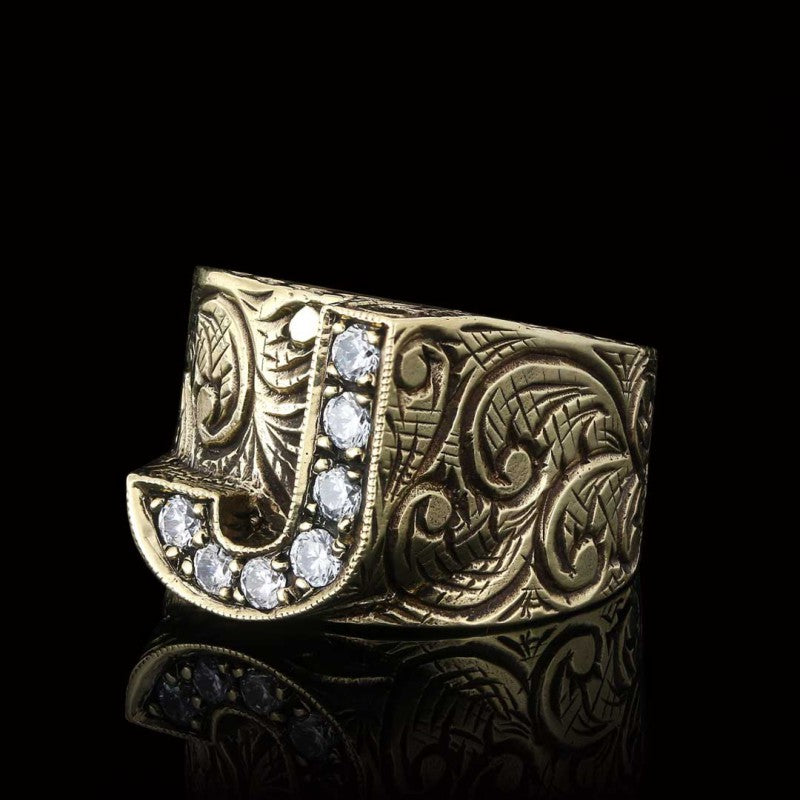 Custom Design Handmade Monogram J Bold Alphabet Ring - view 7