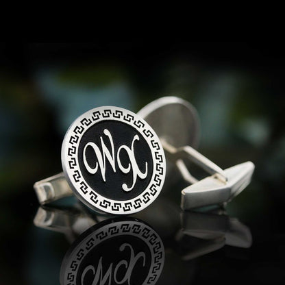 Custom Design Handmade Silver With Motifs Round Cufflinks by SWISS PLUS - Unique Design Handmade Cufflinks