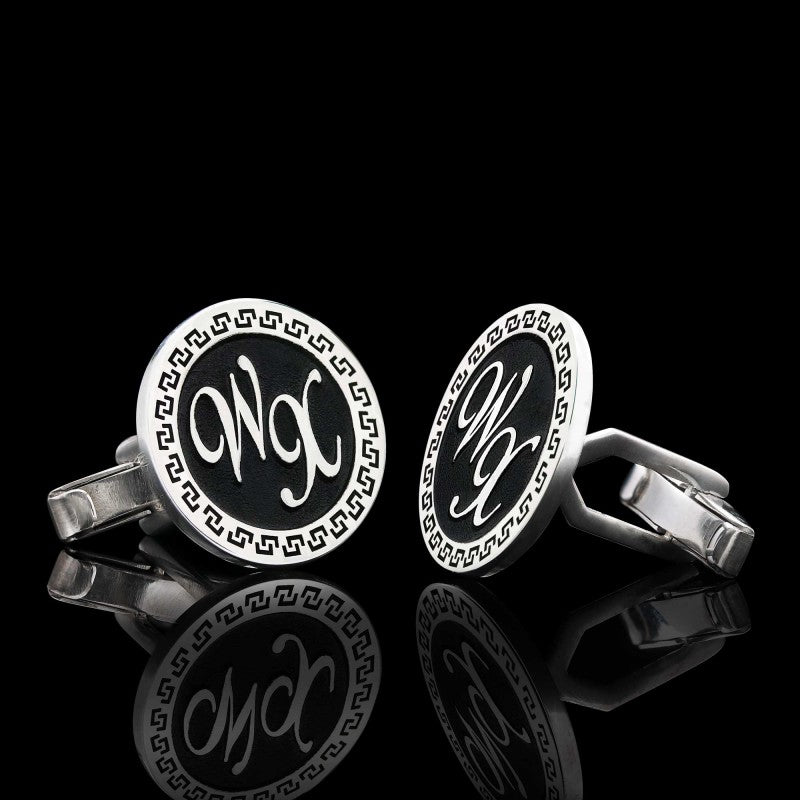 Custom Design Handmade Silver With Motifs Round Cufflinks by SWISS PLUS - Unique Design Handmade Cufflinks - view 2