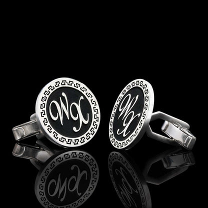 Custom Design Handmade Silver With Motifs Round Cufflinks by SWISS PLUS - Unique Design Handmade Cufflinks - view 2