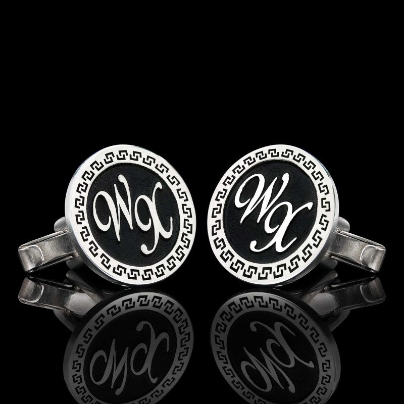 Custom Design Handmade Silver With Motifs Round Cufflinks
