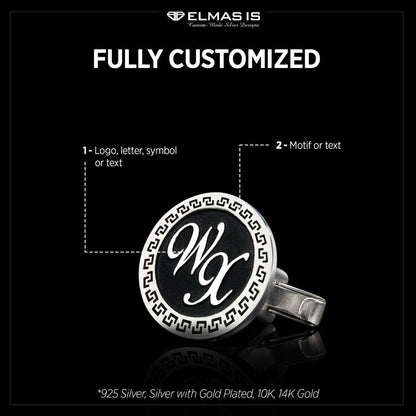Custom Design Handmade Silver With Motifs Round Cufflinks by SWISS PLUS - Unique Design Handmade Cufflinks - view 4