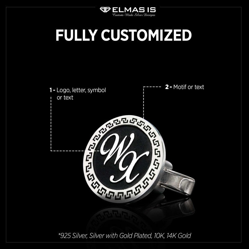 Custom Design Handmade Silver With Motifs Round Cufflinks
