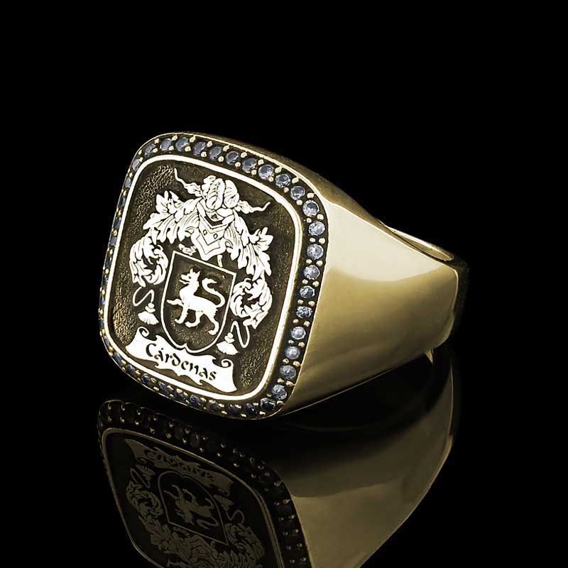 Custom Design Handmade Square Raised Family Crest Ring - view 3