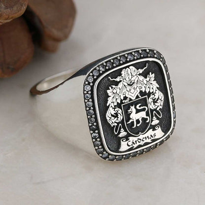Custom Design Handmade Square Raised Family Crest Ring by SWISS PLUS - Family Collection