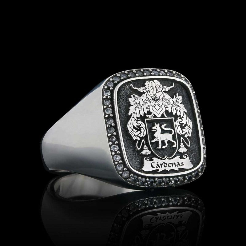 Custom Design Handmade Square Raised Family Crest Ring