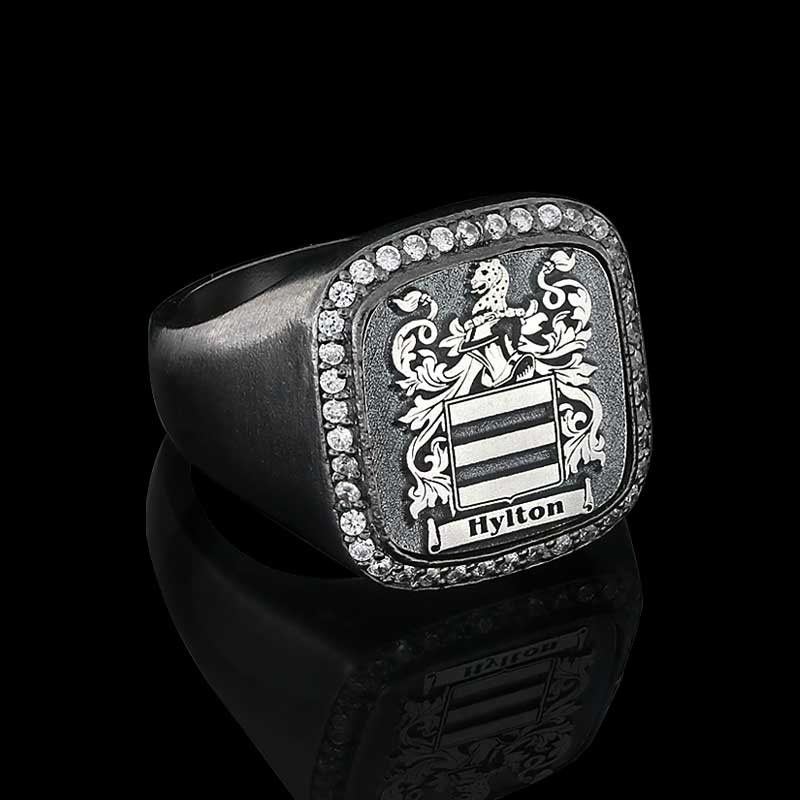 Custom Design Handmade Square Raised Family Crest Ring - view 6