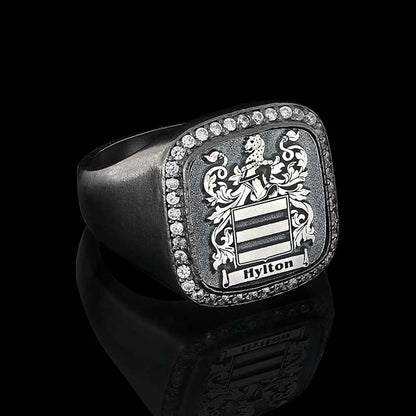 Custom Design Handmade Square Raised Family Crest Ring by SWISS PLUS - Family Collection - view 6