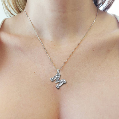 Custom Design Monogram 925 Sterling Silver Letter M Necklace by SWISS PLUS - Letter Collection - view 7