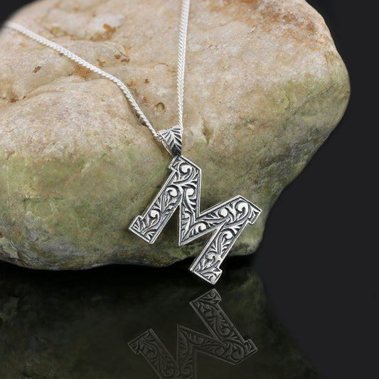 Custom Design Monogram 925 Sterling Silver Letter M Necklace - view 1