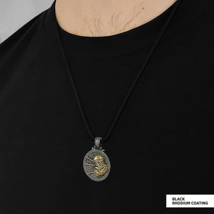 Custom Design Round Shaped Three Spear Viking Necklace Black Rhodium Coating-Cord by SWISS PLUS - Unique Pendants & Cool Desi