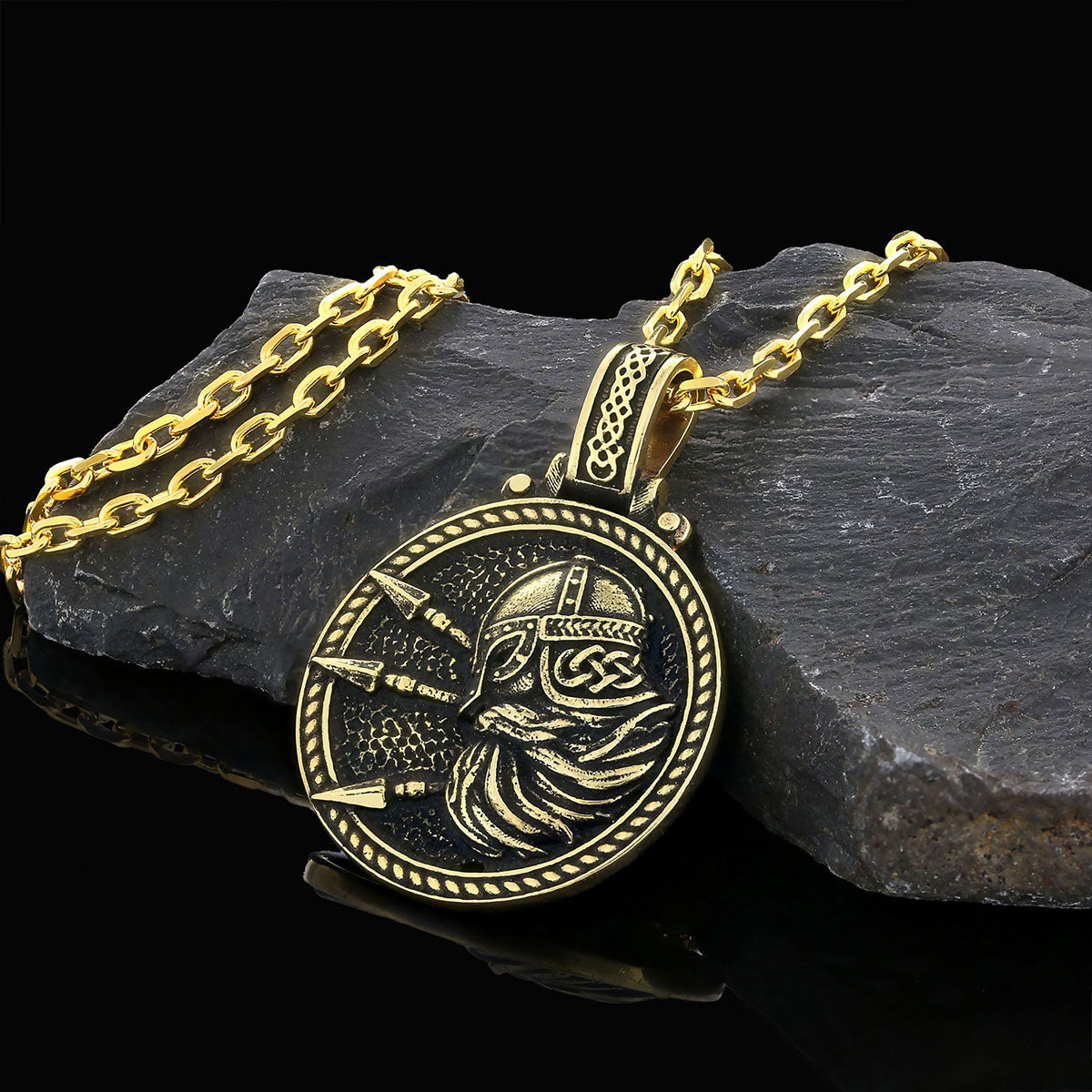 Custom Design Round Shaped Three Spear Viking Necklace Gold Coating-Chain by SWISS PLUS - Jewish Collection - view 3