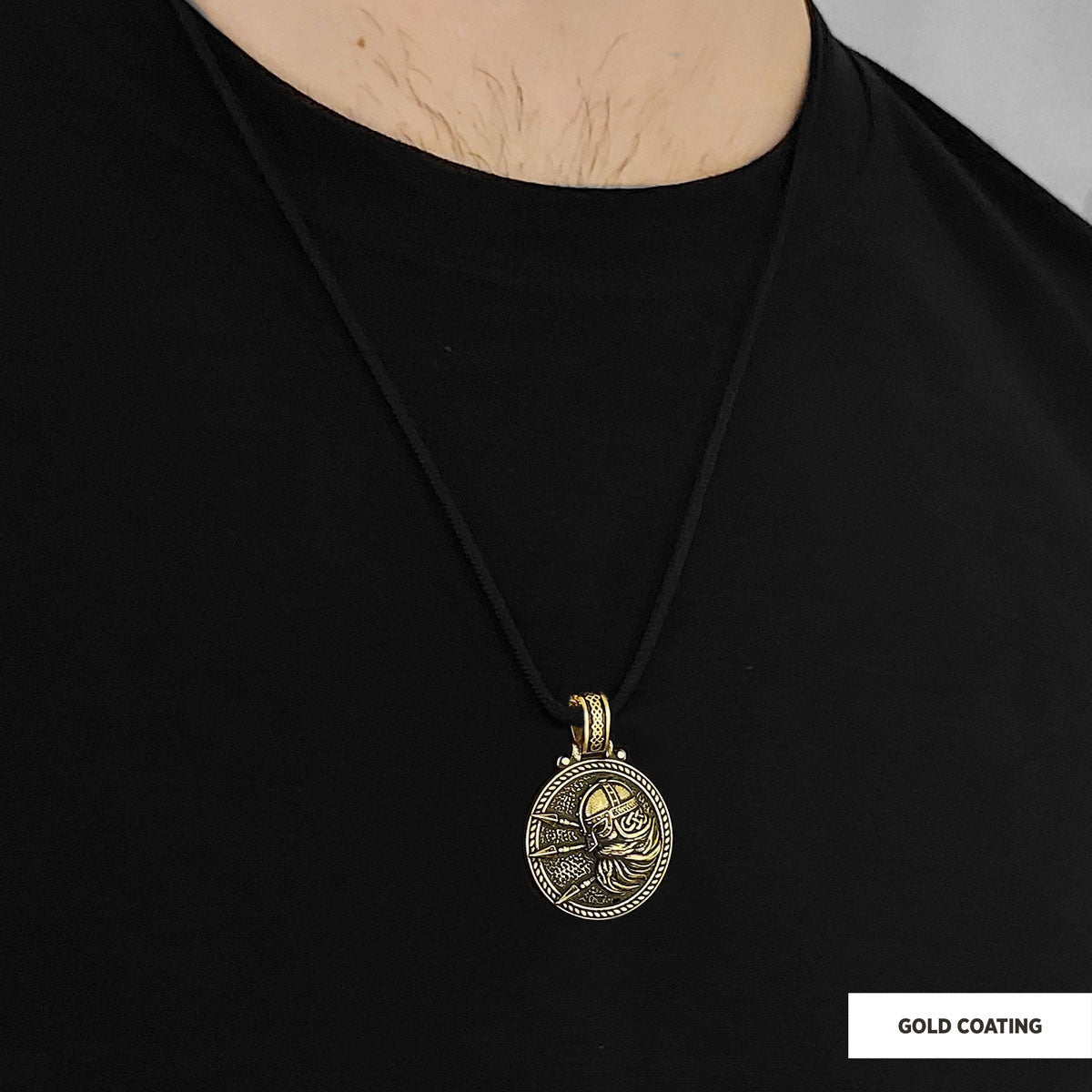Custom Design Round Shaped Three Spear Viking Necklace Gold Coating-Cord by SWISS PLUS - Unique Pendants & Cool Design Neckla