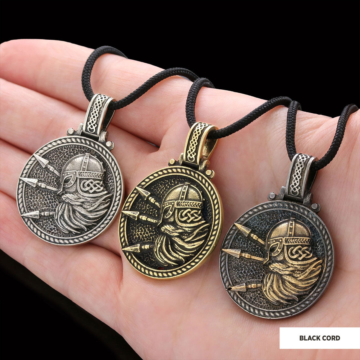 Custom Design Round Shaped Three Spear Viking Necklace Gold Coating-Cord by SWISS PLUS - Unique Pendants & Cool Design Neckla