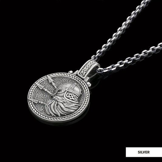 Custom Design Round Shaped Three Spear Viking Necklace Silver-Chain