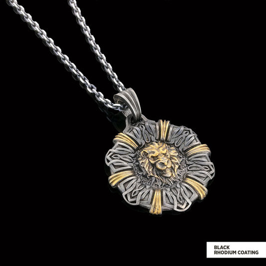 Custom Design Silver Leo Pendant Black Rhodium Coating-Chain