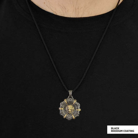Custom Design Silver Leo Pendant Black Rhodium Coating-Cord