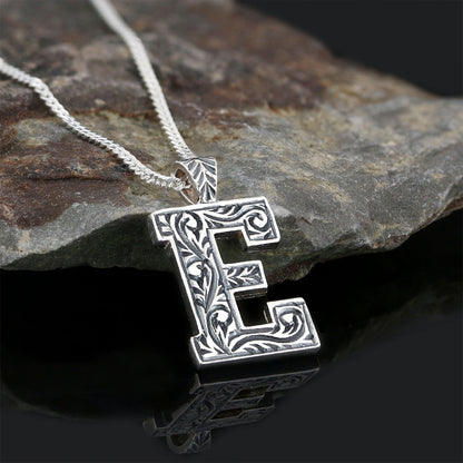 Custom Design Silver Letter Monogram E Pendant by SWISS PLUS - Letter Collection