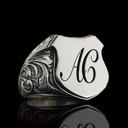 Custom Design Silver Motif A-C Letter Monogram Ring by SWISS PLUS - Letter Collection - view 4