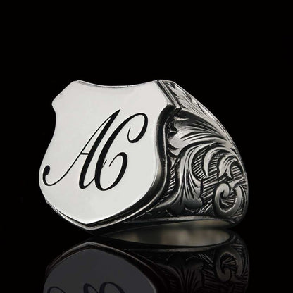 Custom Design Silver Motif A-C Letter Monogram Ring by SWISS PLUS - Letter Collection - view 5