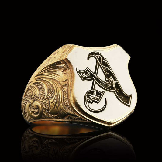 Custom Design Silver Motif A Letter Ring - view 2