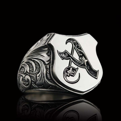 Custom Design Silver Motif A Letter Ring by SWISS PLUS - Letter Collection - view 4