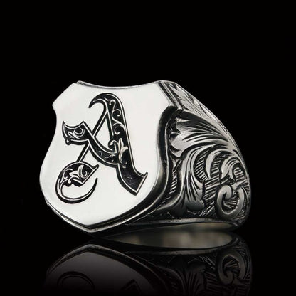 Custom Design Silver Motif A Letter Ring by SWISS PLUS - Letter Collection - view 5