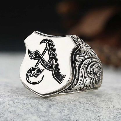Custom Design Silver Motif A Letter Ring by SWISS PLUS - Letter Collection