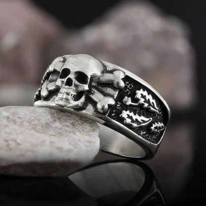 Custom Design Silver Skull Leaf Motif Ring by SWISS PLUS - Skull Rings