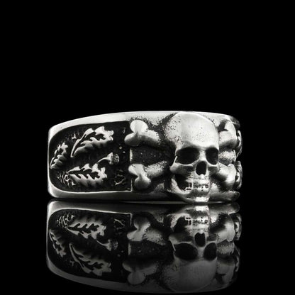 Custom Design Silver Skull Leaf Motif Ring by SWISS PLUS - Skull Rings - view 2