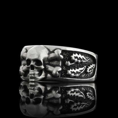 Custom Design Silver Skull Leaf Motif Ring by SWISS PLUS - Skull Rings - view 3