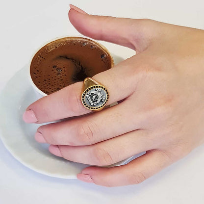Custom Design Stone Oval Family Coat of Arms Symbol Women Ring by SWISS PLUS - Family Collection