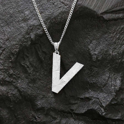 Custom Letter Handmade V Sterling Silver Monogram Necklace by SWISS PLUS - Letter Collection - view 3