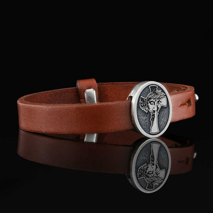 Custom Made Oval Jesus Cross Leather Bracelet by SWISS PLUS - Christian Collection - view 7