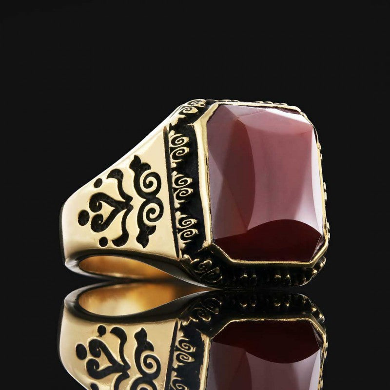 Custom Stone Men Ring With Motif