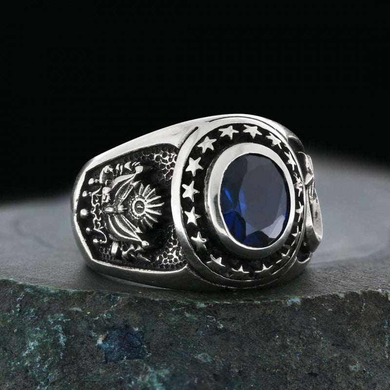 Custom Stoned with Coat of Arms and Crescent&Star Ring