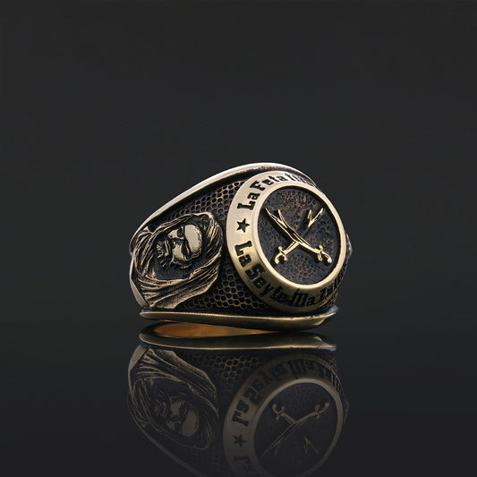 Dhulfiqar Sword Round Ring, Islamic Zulfiqar Sword Jewelry, Zulfiqar Face Ring, Hz Ali Ring Gift, Zulfiqar Jewelry, Muslim Silver Jewelry Gold Coating