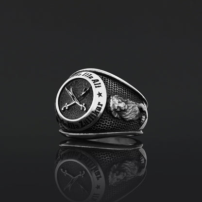 Dhulfiqar Sword Round Ring, Islamic Zulfiqar Sword Jewelry, Zulfiqar Face Ring, Hz Ali Ring Gift, Zulfiqar Jewelry, Muslim Si