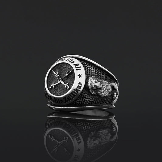 Dhulfiqar Sword Round Ring, Islamic Zulfiqar Sword Jewelry, Zulfiqar Face Ring, Hz Ali Ring Gift, Zulfiqar Jewelry, Muslim Silver Jewelry Silver