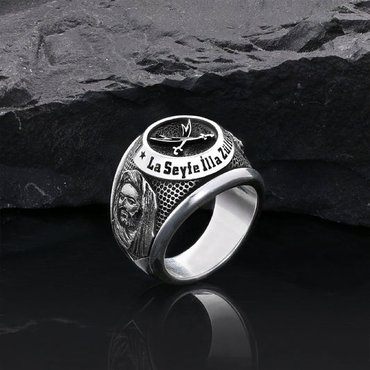 Dhulfiqar Sword Round Ring, Islamic Zulfiqar Sword Jewelry, Zulfiqar Face Ring, Hz Ali Ring Gift, Zulfiqar Jewelry, Muslim Silver Jewelry