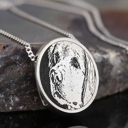 925 Sterling Silver Oval Dog Photo Pendant by SWISS PLUS - Photo Collection
